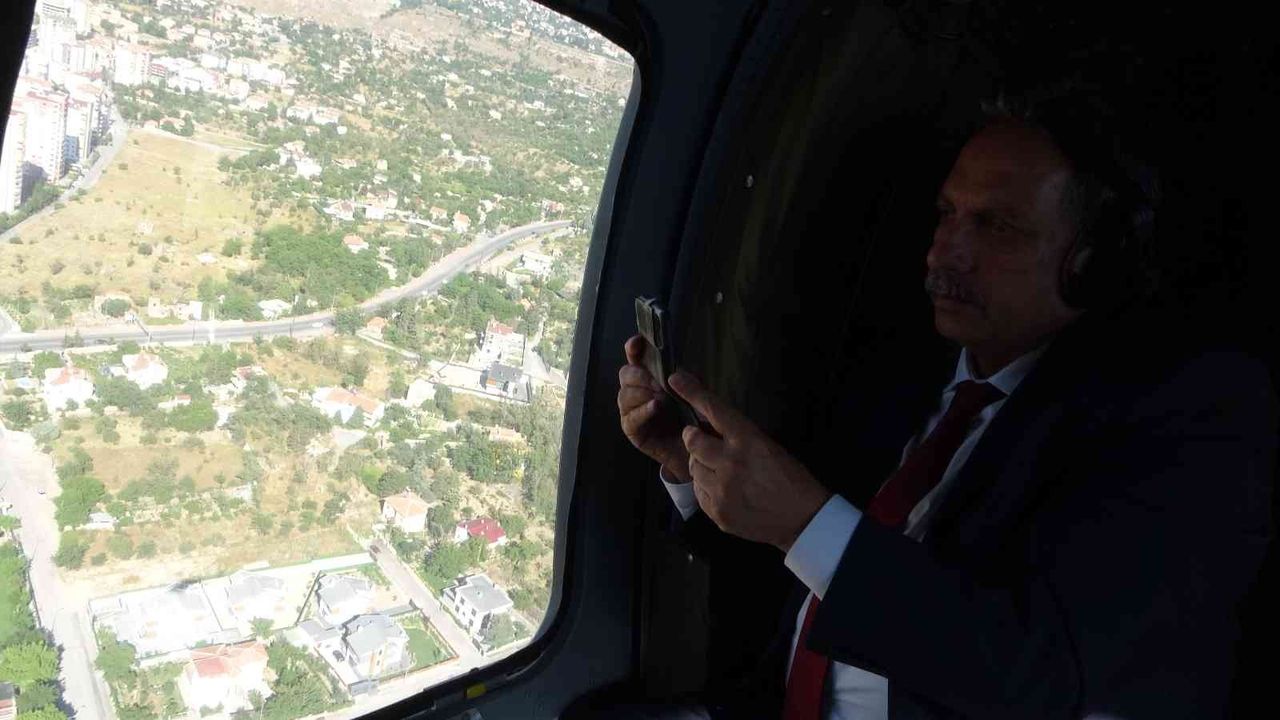Başkan Yalçın Talas’ı helikopterden denetledi