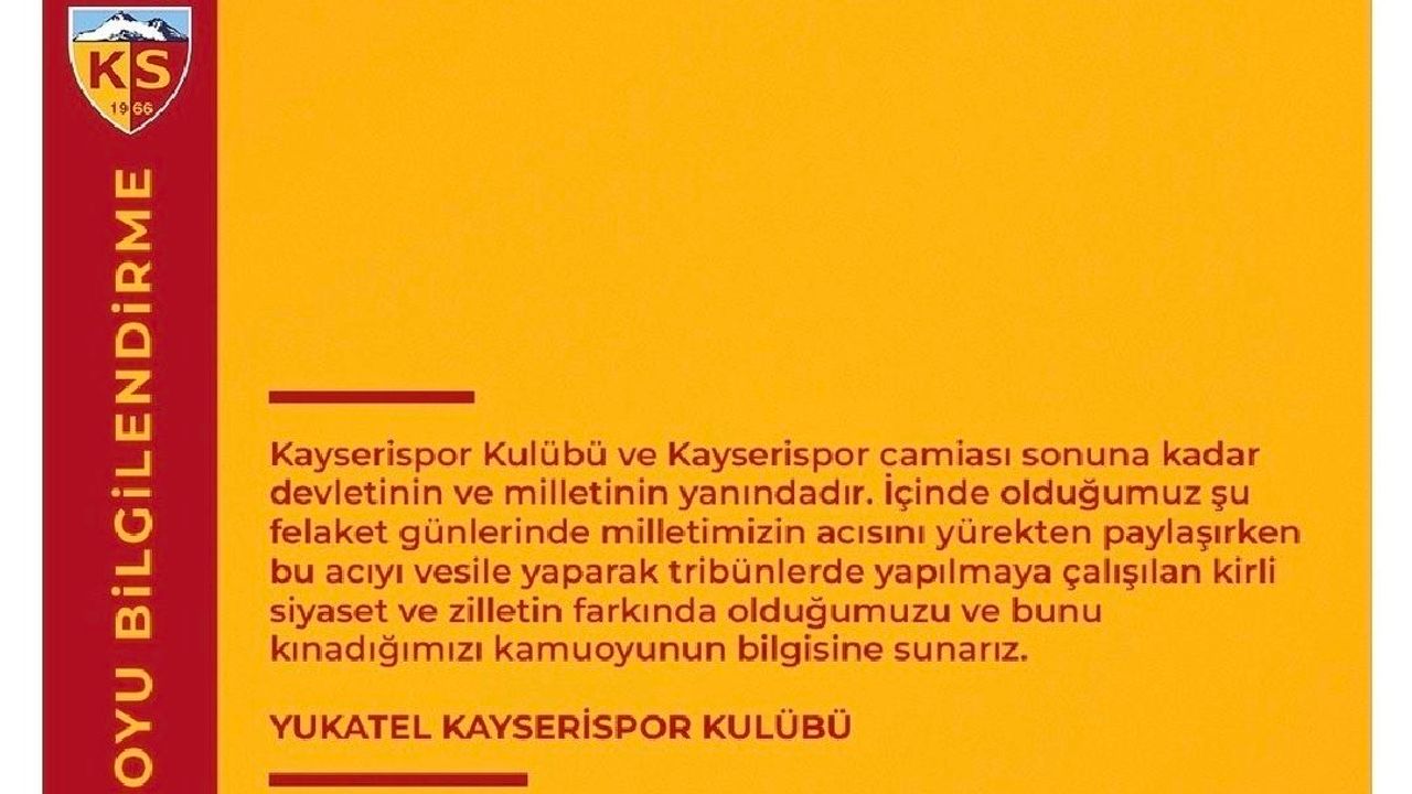 "Kayserispor camiası sonuna kadar devletinin ve milletinin yanındadır"