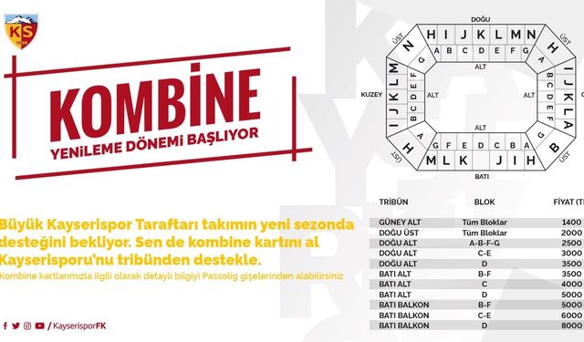 Kayserispor, kombine bilet fiyatlarını belirledi!