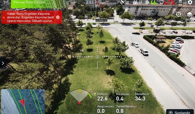 Kocasinan Belediyesi, açık alanları drone ile ilaçlıyor