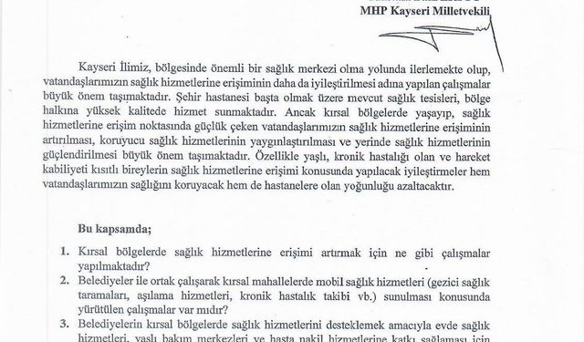 MHP’li Ersoy’dan sağlık hizmeti soru önergesi
