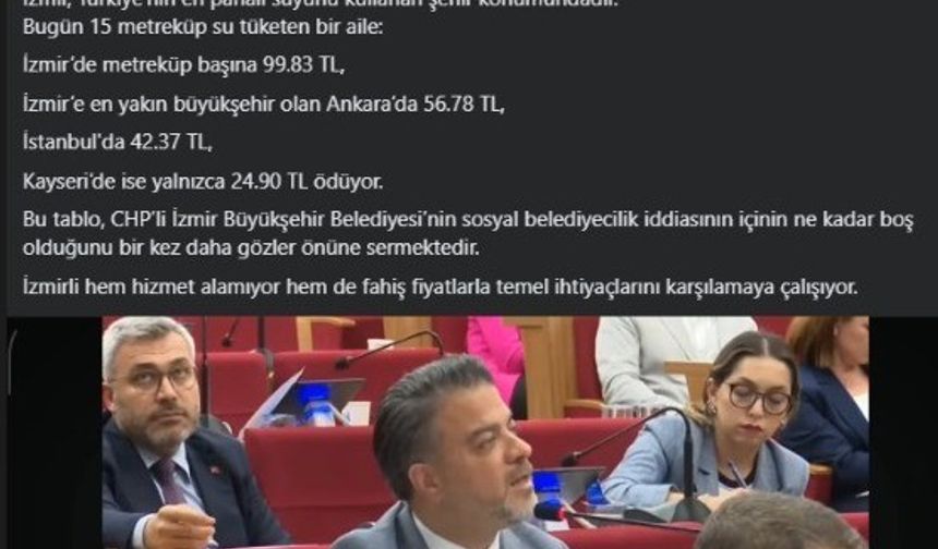 AK Parti’li Kocabaş’tan İzmir’in Su Fiyatlarına Eleştiri: Kayseri Örnek Gösterildi